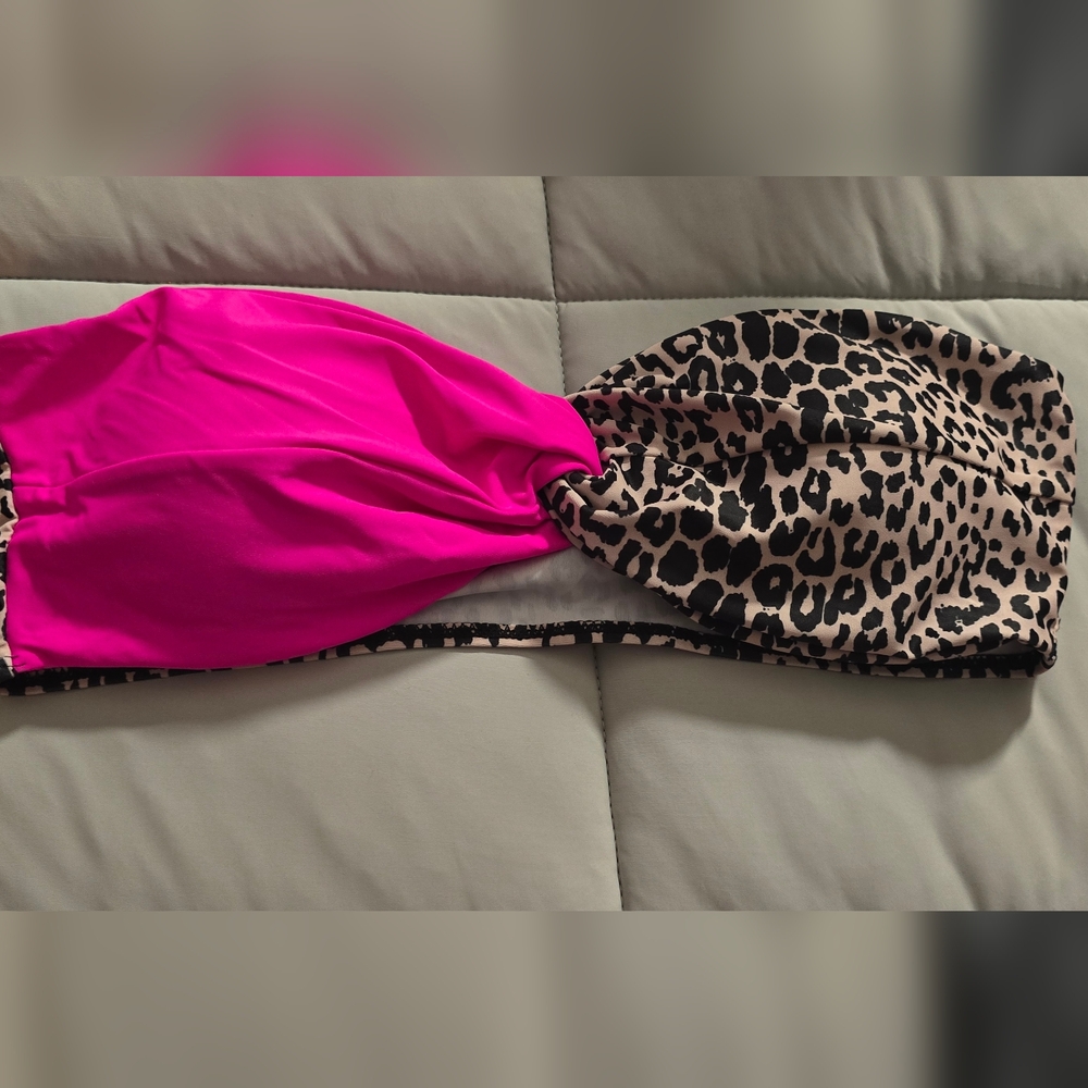 Hot Pink & Leopard Twist Bandeau Top